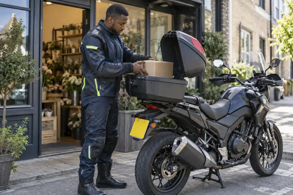 Motorcycle courier with secure small consignment, providing same day motorbike courier service